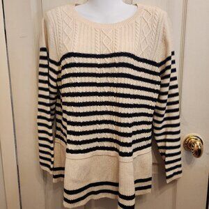 Talbots womens dark navy and white striped peplum sweater size 1x